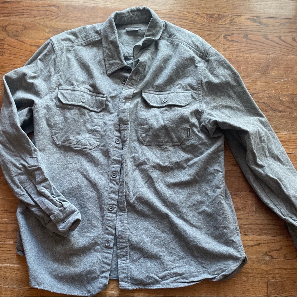 Gray Eddie Bauer cotton flannel shacket Button-Up Work Shirt